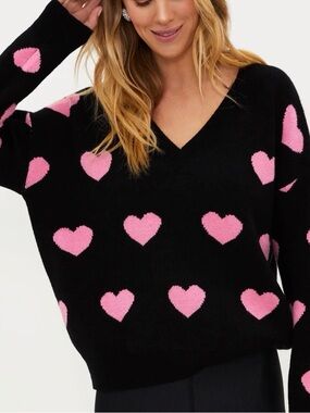 Beach Riot Black Sweater with Pink Heart Pattern